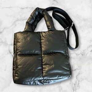 Urban Outfitters Millie quilted black puffy small tote bag with crossbody strap